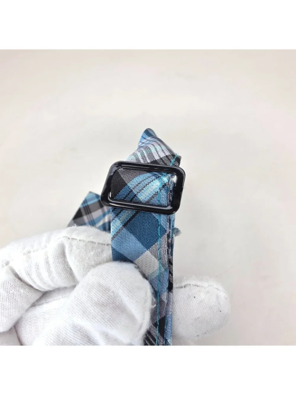 Nicole Miller Pre-Tied Bow Tie Teal Green Black Adjustable Neck Silk Plaid
